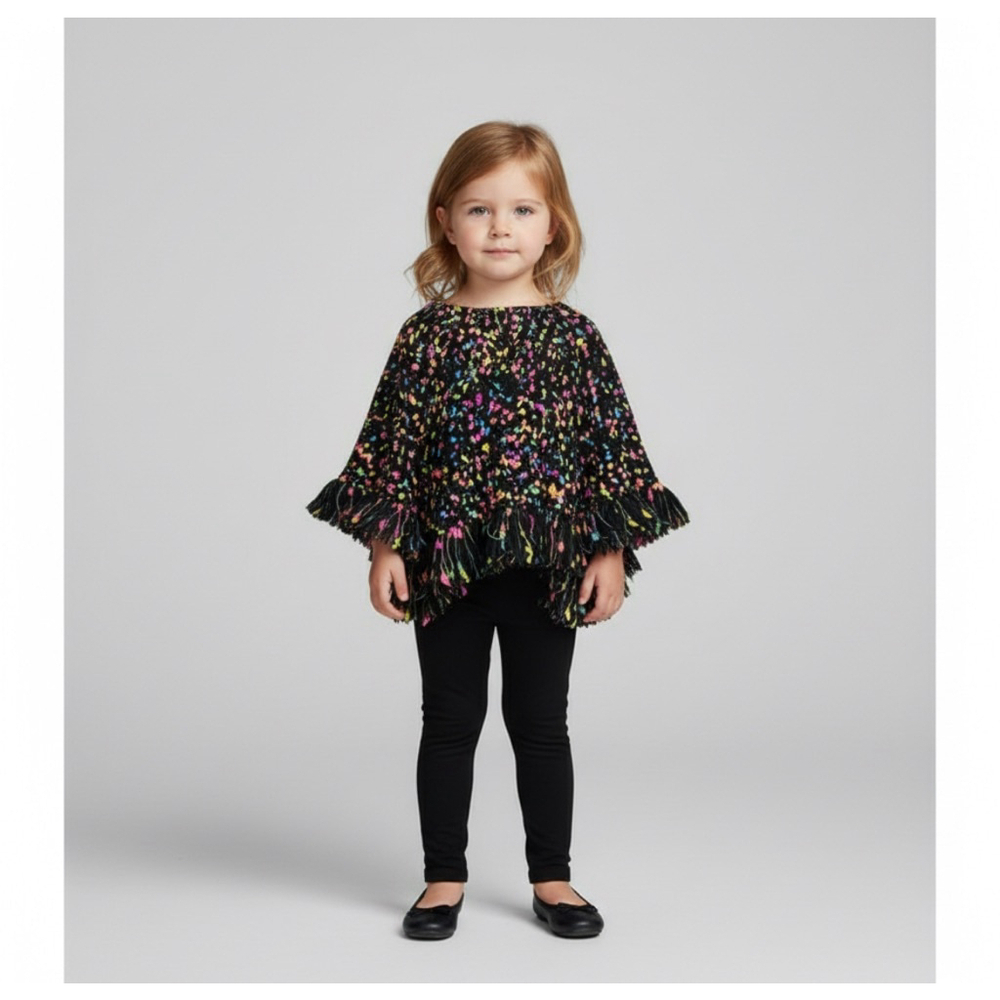 Betsey Johnson RARE Black On the Bright Side Toddler Girl's Fall Winter Poncho